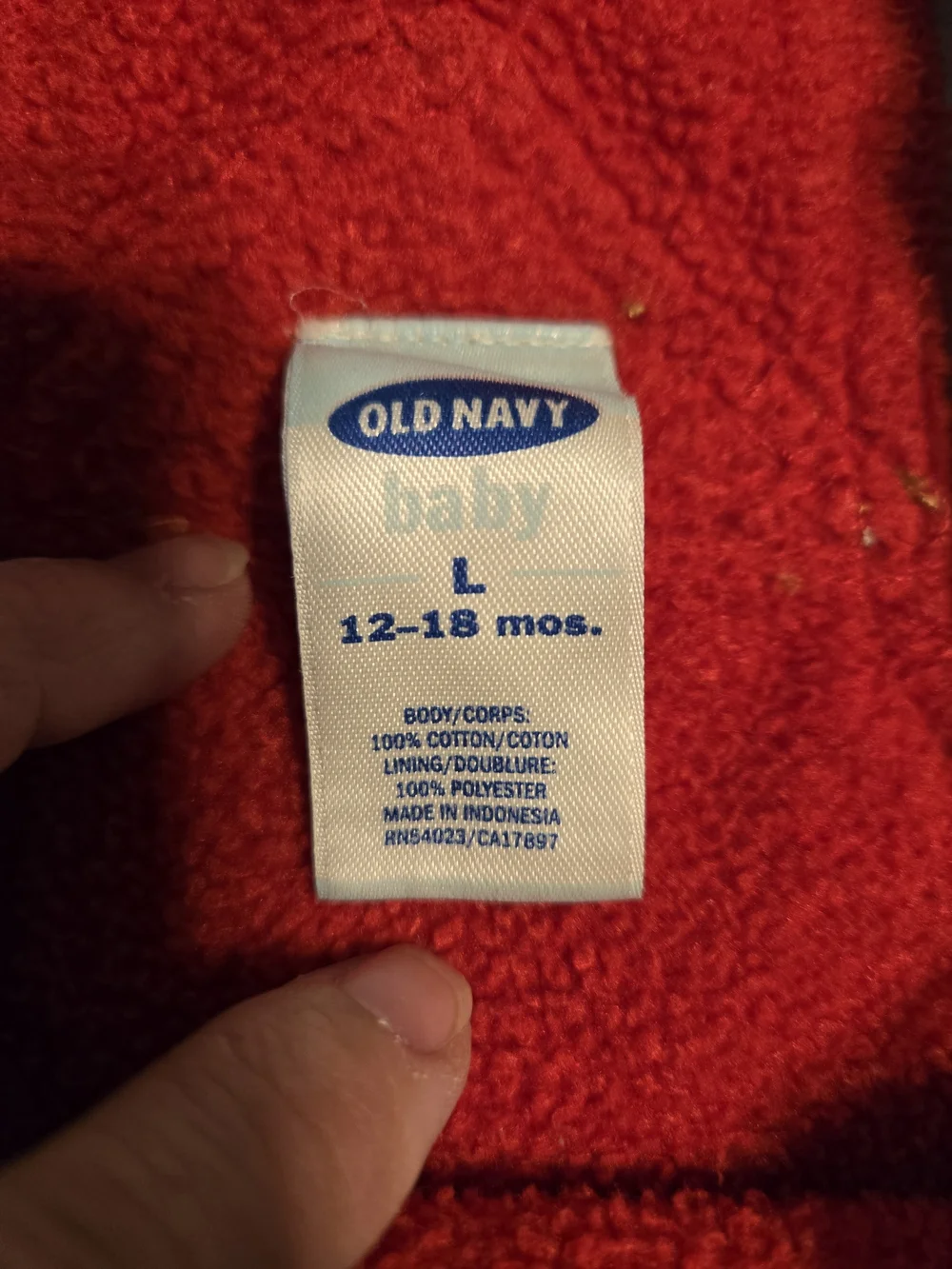 Vintage Old Navy Red Fleece Lined Denim Overalls 12-18M